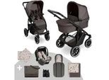 ABC Design Kinderwagenset , Braun, Weiß, Sandfarben , Textil , 14-teilig , 63x118x95.5 cm , EN 1888, UV 50+, Reach, ECE R 129 i-Size , Feststellbremse, Fußstütze abklappbar, Federung, Verdeckung abnehmbar, 5-Punkte-Gurt, Doppelbremse, Griff in Lederoptik, Transportsicherung, Sitz umsetzbar, abnehmbarer Schutzbügel, Teleskopgriff,abnehmbarer und waschbarer Bezug, Sonnendach, 3-Punkt-Gurt,5-Punkt-Gu