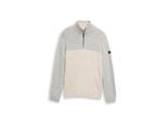 TOM TAILOR Herren Troyer Strickpullover mit Strukturmix, weiß, Colour Blocking, Gr. M