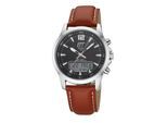 Funkchronograph ETT "Professional World Timer", braun (braun, schwarz), Armbanduhren, Herren, Armbanduhr, Solar, Herrenuhr, Lederarmband, analog, digital, Tag
