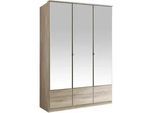 Mid.you Drehtürenschrank , Eichefarben , Glas, Holzwerkstoff , 4 Fächer , 135x199x58 cm , BQ - Bündnis für Qualität, Made in Germany, DIN EN ISO 9001 , Beimöbel erhältlich, in verschiedenen Holzarten erhältlich, Schrankfront mit Spiegel , Schlafzimmer, Komplette Schlafzimmer und Serien, Schlafzimmerserien
