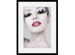 Bild QUEENCE "Lashes", grau (farbe rahmen: schwarz, farbe bild(er): grau, pink), B:50cm H:70cm, Acrylglas, Holz, Papier, Bilder, Bild, HD Premium Poster-Druck inkl. Holzrahmen