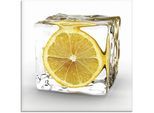 Glasbild ARTLAND "Zitrone im Eiswürfel", gelb (farbe bild(er): gelb), B:20cm H:20cm, Bilder, Glasbild, in verschiedenen Grössen