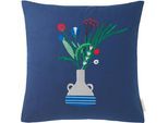 Kissenbezüge TOM TAILOR HOME "Vase", blau (navy, dunkelblau), B:45cm L:45cm, Polyester, Obermaterial: 65% Polyester, 35% Baumwolle, Kissenbezüge, Kissenbezüge, mit aufwendiger Stickerei