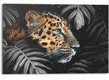 Wandbild REINDERS "Wandbild Leopard Jungle - Pflanze - Tiermotiv", bunt (farbe bild(er): mehrfarbig), B:90cm H:60cm, MDF, Bilder, Wandbild