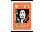 queence Bild "MAKE ART NOT WAR" Figuren Frau Kunst Peace-Zeichen Schriftzug Sprüche & Texte HD Premium Poster-Druck inkl. Holzrahmen
