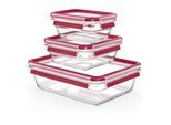 Vorratsdose EMSA "Clip & Close Eco 3-teilig", rot (rot, transparent), Lebensmittelaufbewahrungsbehälter, Vorratsdose
