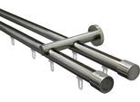 Gardinenstange GARDINIA "Set Isa 2-Lauf mit Innenlauf II Ø 20 mm", silber (edelstahlfarben), L:180cm Ø:20mm, Metall, Gardinenstangen, Gardinenstange, 2-Lauf
