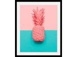 Bild QUEENCE "Ananas", bunt (farbe rahmen: schwarz, farbe bild(er): bunt), B:40cm H:50cm T:3cm, Acrylglas, Holz, Papier, Bilder, Bild, HD Premium Poster-Druck inkl. Holzrahmen