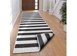 Läufer MY HOME "Alan Wendeteppich" Gr. 13, schwarz-weiss (schwarz, weiß), B:80cm H:5mm L:350cm, Kunstfaser, Teppiche, Läufer, Beidseitig nutzbar, Streifen, Scandi, wetterfest, für In- und Outdoor