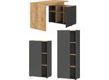 Büromöbel-Set GERMANIA "Adrano", grau (graphit, navarra, eiche, nachbildung), B:272cm H:145cm T:60cm, Arbeitsmöbel-Sets, Büromöbel-Set, mit integriertem Sideboard