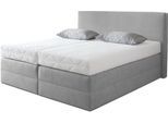 Boxspringbett, grau, B:215cm L:205cm, Microvelours (100% Polyester), WESTFALIA SCHLAFKOMFORT, Komplettbetten, Boxspringbett, wahlweise mit Kaltschaum-Topper