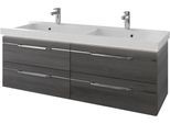 Waschtisch SAPHIR "Serie Balto Mineralmarmor-Waschtisch mit Unterschrank, 147,8 cm breit", grau (graphit struktur quer nachbildung, graphit struktur quer nachbildung), B:148,2cm H:55,6cm T:50,8cm, Waschtische, Waschtisch, Doppel-Waschplatz mit 4 Schubladen, in verschiedene Ausführungen