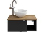 Waschtisch SAPHIR "Serie 6915 Waschschale mit Unterschrank für Gästebad, Gäste WC", schwarz (schwarz matt, riviera eiche, schwarz matt touch), B:61cm H:39,8cm T:35cm, Waschtische, Waschtisch, 61 cm breit, 1 Tür, offenes Fach, kleine Bäder, ohne Armatur