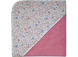 Kapuzenhandtuch WÖRNER "Vogel koralle Kapuzenbadetuch 100/100", orange (koralle), B:100cm L:100cm, Frottee, Frottier, Handtücher, obere Lage der Kapuze aus bedrucktem Single-Jersey