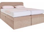 Boxspringbett, beige (dunkelbeige), B:145cm L:212cm, Box und Kopfteil: Microvelours (100% Polyester) oder Kunstleder (Polyurethan);Bezug der Obermatratze: 100% Polyester, WESTFALIA SCHLAFKOMFORT, Komplettbetten, Boxspringbett, wahlweise mit Bettkasten