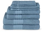 Handtuch Set GOOD MORNING "Uni", blau (eisblau), 8 Stk., 2 Badetücher 70x140cm, 2 Handtücher 50x100cm, 2 Gästetücher 30x50cm, 2 Waschhandschuhe 16x21cm, Frottee, Frottee, Obermaterial: 100% Baumwolle, Handtücher, Baumwolle, Walkfrottee, Bordüre, 500 GSM, Einfarbig, ohne Aufhängung