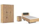 Schlafzimmer-Set RAUCH "Komplettzimmer Komplettschlafzimmer Schlafzimmer-Set (3-St.) MAIKA", schwarz (eiche artisan, lederoptik weiß), Schrank Breite 136cm, Höhe 197 + ohne Matratze, B/H: 100cm x 200cm, Schrank Breite 136cm, Höhe 197, Holzwerkstoff, Schlafzimmermöbel-Sets, Schrank 3 Breiten, 2 Höhen, Bett 100 cm, Nachttisch MADE IN GERMANY