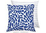 Kissenhülle TOM TAILOR HOME "new bedroom, ORGANIC LEAVES, 40x40cm oder 40x80cm", blau (cobalt), B:40cm L:40cm, Renforcé, Obermaterial: 100% Baumwolle, Kissenbezüge, Kissenhülle, mit farbigem Markenreißverschluss
