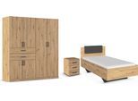 Schlafzimmer-Set RAUCH "Komplettzimmer Komplettschlafzimmer Schlafzimmer-Set (3-St.) MAIKA", schwarz (eiche artisan, lederoptik weiß), Schrank Breite 181cm, Höhe 197 + ohne Matratze, B/H: 100cm x 200cm, Schrank Breite 181cm, Höhe 197, Holzwerkstoff, Schlafzimmermöbel-Sets, Schrank 3 Breiten, 2 Höhen, Bett 100 cm, Nachttisch MADE IN GERMANY