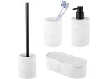 Badaccessoire-Set "»Balatro«", weiß, matt, Edelstahl, Stein, SCHÖNER WOHNEN-KOLLEKTION, Badaccessoires-Sets, aus Diatomit, mit Zahnputzbecher, Seifenspender, Dose & WC-Garnitur