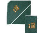 Handtuch Set WÖRNER "Erdmännchen Kapuzenbadetuch 100/100 mit Waschhandschuh", braun (pinie), 2 Stk., Frottier, Frottier, Obermaterial: 100% Baumwolle, Handtücher, mit süßer Stickerei Erdmännchen