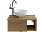 Waschtisch SAPHIR "Serie 6915 Waschschale mit Unterschrank für Gästebad, Gäste WC", braun (riviera eiche, riviera eiche, riviera eiche quer nb), B:61cm H:39,8cm T:35cm, Waschtische, Waschtisch, 61 cm breit, 1 Tür, offenes Fach, kleine Bäder, ohne Armatur