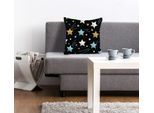 Dekokissen QUEENCE "Galaxy", bunt (weiß, schwarz, goldfarben, babyblau, bedruckt), B:40cm L:40cm, Polyester, Dekokissen_Sitzkissen_Kissenhüllen, Kissenhülle,Galaxie,Sterne,Bunte Sterne,Universum,Nacht,Farbenfroh