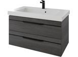 Waschtisch SAPHIR "Serie Balto Mineralmarmor-Waschtisch mit Unterschrank, 92 cm breit", grau (graphit struktur quer nachbildung, schwarzer einlage, graphit struktur quer nachbildung), B:92cm H:55,6cm T:50,8cm, Waschtische, Waschtisch, Waschplatz mit 2 Schubladen, Badschrank in verschiedenen Ausführungen