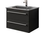 Waschtisch SAPHIR "Serie 6025 Mineralmarmor-Waschtisch mit Unterschrank, 67 cm breit", schwarz (schwarz matt, schwarz matt), B:67cm H:49,9cm T:48cm, Waschtische, Waschtisch, Waschplatz mit 2 Schubladen, hängend, verschiedene Ausführungen
