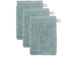 Waschhandschuh MÖVE "Superwuschel", grau (tea), B:15cm L:20cm, Baumwolle, Waschlappen, Waschhandschuh Set mit Bordüre, 100% Premium Cotton Baumwolle, weich
