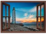 Alu-Dibond-Druck ARTLAND "Fensterblick Leuchtturm", braun (farbe bild(er): braun), B:70cm H:50cm, Bilder, für Innen- und Außenbereich geeignet, Outdoorbild