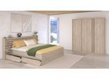 Schlafzimmer-Set PARISOT "Parisot Escale", braun (eiche), Breite 223 + ohne Matratze, B/H: 140cm x 200cm, Breite 223, Schlafzimmermöbel-Sets, Einsatz im Kleiderschrank drehbar - Eiche oder Weiss, viel Stauraum