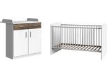 Babymöbel-Set WIMEX "Joker", weiß (weiß, flagstaff eiche), B/H: 70cm x 140cm, Holzwerkstoff, Schlafzimmermöbel-Sets, Bett + Wickelkommode