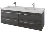 Waschtisch SAPHIR "Serie Balto Mineralmarmor-Waschtisch mit Unterschrank, 147,8 cm breit", grau (graphit struktur quer nachbildung, graphit struktur quer nachbildung), B:147,8cm H:55,6cm T:50,8cm, Waschtische, Waschtisch, Doppel-Waschplatz mit 4 Schubladen, in verschiedene Ausführungen