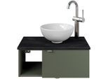 Waschtisch SAPHIR "Serie 6915 Waschschale mit Unterschrank für Gästebad, Gäste WC", grün (schilfgrün matt, schiefer, schilfgrün matt touch), B:61cm H:39,8cm T:35cm, Waschtische, Waschtisch, 61 cm mit Keramik-Aufsatzbecken, 1 Tür und 1 Fach