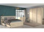 Schlafzimmer-Set PARISOT, braun (eiche), B/H: 160cm x 200cm, Schlafzimmermöbel-Sets, viel Stauraum, schöne Optik, Einsätze an Schrank und Kommode drehbar