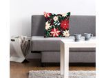 Dekokissen QUEENCE "Weihnachtsstern", bunt (gelb, grün, dunkelrot, bedruckt), B:40cm L:40cm, Polyester, Dekokissen_Sitzkissen_Kissenhüllen, Kissenhülle,Bunte Blüten,Floral,Farbenfroh,Natur,Blumenmuster