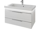 Waschtisch SAPHIR "Serie Balto Mineralmarmor-Waschtisch mit Unterschrank, 92 cm breit", weiß (weiß hochglanz, chromeinlage, weiß hochglanz), B:92cm H:55,6cm T:50,8cm, Waschtische, Waschtisch, Waschplatz mit 2 Schubladen, Badschrank in verschiedenen Ausführungen