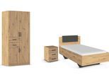 Schlafzimmer-Set RAUCH "Komplettzimmer Komplettschlafzimmer Schlafzimmer-Set (3-St.) MAIKA", schwarz (eiche artisan, lederoptik weiß), Schrank Breite 91cm, Höhe 197 + ohne Matratze, B/H: 100cm x 200cm, Schrank Breite 91cm, Höhe 197, Holzwerkstoff, Schlafzimmermöbel-Sets, Schrank 3 Breiten, 2 Höhen, Bett 100 cm, Nachttisch MADE IN GERMANY