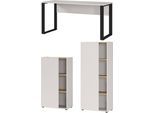 Büromöbel-Set GERMANIA "Adrano", beige (kaschmir, schwarz), B:302cm H:145cm T:90cm, Arbeitsmöbel-Sets, Büromöbel-Set, Tür schließt nur 2/3 des Schranks