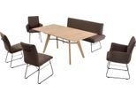 Essgruppe K+W KOMFORT & WOHNEN "Giacomo IV", braun (dunkelbraun), Flachgewebe Q2 2250, Ansteckplatte, Esstischbreite 160cm,Polsterbankbreite 172cm, Sitzmöbel-Sets, Essgruppe, Polsterbank in 2 Größen, 2 Kufenstühle, 2 Armlehnenstühle und 1 Tisch