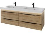 Waschtisch SAPHIR "Serie Balto Mineralmarmor-Waschtisch mit Unterschrank, 147,8 cm breit", braun (riviera eiche quer nachbildung, riviera eiche quer nachbildung), B:148,2cm H:55,6cm T:50,8cm, Waschtische, Waschtisch, Doppel-Waschplatz mit 4 Schubladen, in verschiedene Ausführungen