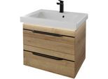 Waschtisch SAPHIR "Serie Balto Mineralmarmor-Waschtisch mit Unterschrank, 64,4 cm breit", braun (riviera eiche quer nachbildung, riviera eiche quer nachbildung), B:64,4cm H:55,6cm T:46cm, Waschtische, Waschtisch, Waschplatz mit 2 Schubladen, Badschrank in verschiedenen Ausführungen