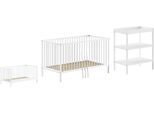 Babymöbel-Set VIPACK "Dino ist das ideale Start Set für Ihr Kind aus massiver Buche", weiß, ohne Matratze, B/H: 70cm x 140cm, Schlafzimmermöbel-Sets, Baby-/Juniorbett u. Wickelregal inkl. wahlweise in 3 Farben erhältlich