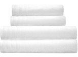 Handtuch Set KLEINE WOLKE "Royal, 4 Stück (2 Handtücher 50/100 cm + 2 Duschtücher 70/140 cm)", weiß (schneeweiß), 4 Stk., Frottier, Frottier, Obermaterial: 100% Baumwolle, Handtuch-Sets, Uni Farben, mit Bordüre, weich, in verschiedenen Sets erhältlich