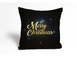Dekokissen QUEENCE "Sternenhimmel", gold (goldfarben, bedruckt), B:40cm L:40cm, Polyester, Dekokissen_Sitzkissen_Kissenhüllen, Kissenhülle,Merry Christmas,Schwarz,Weihnachtsmotiv,Festlich
