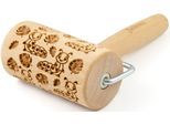 Teigroller FOLKROLL "Raupen", braun (holzfarben), L:16,5cm Ø:5,5cm, Massivholz, Teigroller, Keksteig im Handumdrehen mit Motiv versehen