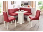 Eckbankgruppe MASSIVLINE & MORE "Anna 2", rot (holzwerkstoff mit farbe weiß, lotos 5269 rot, rot, weiß), Kunstleder, Eckbank Anna 130cm x 130cm,Säulentisch Anna 68cm x 68cm,2 x Stühle Anna,Weiß dekor,Lotos 5269 rot, Holzwerkstoff, Kunstleder, Sitzmöbel-Sets, Eckbankgruppe, mit 2 Stühlen mit massiven Gestell