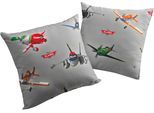 Dekokissen WIRTH "Planes Lima" Gr. 2, grau (dunkelgrau, gemustert), B:50cm L:50cm, Polyester, Dekokissen_Sitzkissen_Kissenhüllen, Disney, Kissenhülle ohne Füllung, 2 Stück