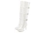Overkneestiefel "High-Heel-Stiefelette mit Plateau", Damen, Gr. 39, weiß, Lacklederimitat, LASCANA BELLE AFFAIRE, glänzend, unifarben, Schuhe Reißverschlussstiefel High Heel Stiefel Overknee-Stiefel Schnürstiefel, erotische Lack-Optik, mit Zierschnallen